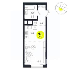 1-к квартира, вторичка, 25м2, 8/27 этаж