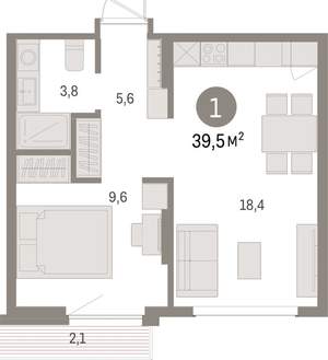 1-к квартира, вторичка, 39м2, 4/9 этаж