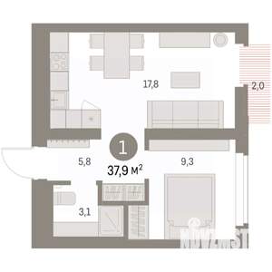 1-к квартира, вторичка, 39м2, 3/9 этаж