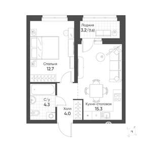 1-к квартира, вторичка, 38м2, 12/16 этаж