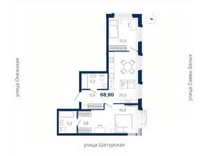 2-к квартира, вторичка, 69м2, 3/20 этаж