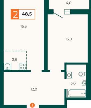 2-к квартира, вторичка, 51м2, 23/26 этаж