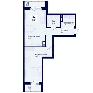 1-к квартира, вторичка, 61м2, 3/18 этаж