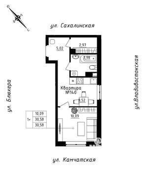 Студия квартира, строящийся дом, 31м2, 12/25 этаж