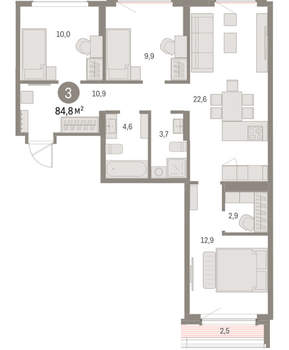 3-к квартира, вторичка, 85м2, 7/9 этаж