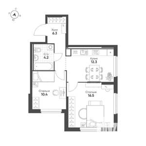 2-к квартира, строящийся дом, 50м2, 3/25 этаж