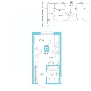 Студия квартира, строящийся дом, 25м2, 5/25 этаж