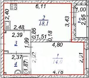 1-к квартира, вторичка, 41м2, 18/23 этаж