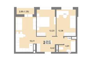 2-к квартира, вторичка, 56м2, 5/22 этаж