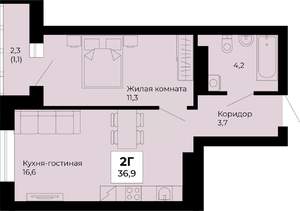 1-к квартира, строящийся дом, 37м2, 10/25 этаж