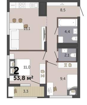 2-к квартира, вторичка, 54м2, 11/19 этаж