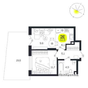 2-к квартира, вторичка, 43м2, 1/27 этаж