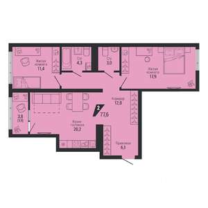 2-к квартира, вторичка, 78м2, 8/31 этаж