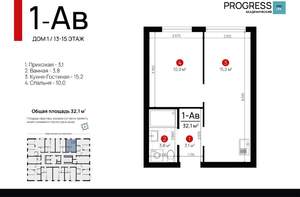 1-к квартира, вторичка, 32м2, 14/22 этаж
