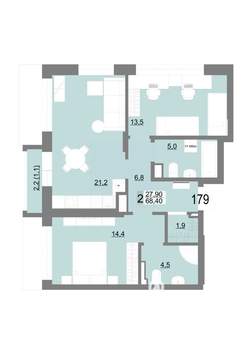 2-к квартира, вторичка, 68м2, 5/25 этаж