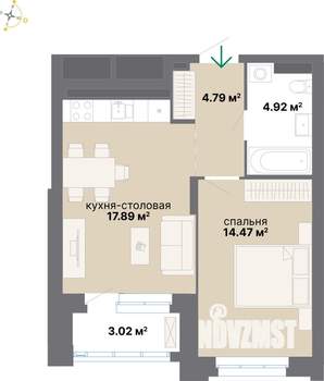 1-к квартира, вторичка, 45м2, 6/25 этаж