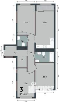 3-к квартира, строящийся дом, 84м2, 2/15 этаж