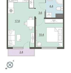 1-к квартира, вторичка, 36м2, 9/24 этаж