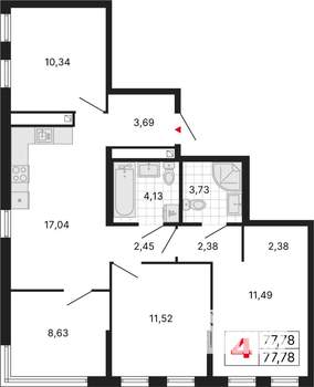 3-к квартира, вторичка, 78м2, 22/25 этаж