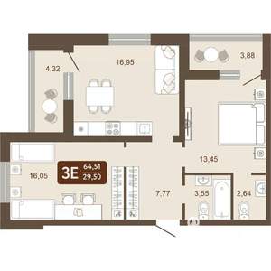 3-к квартира, вторичка, 65м2, 17/24 этаж