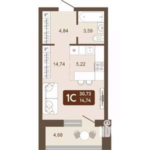 1-к квартира, вторичка, 31м2, 3/24 этаж