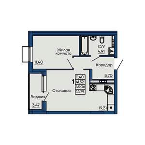 1-к квартира, вторичка, 43м2, 2/13 этаж