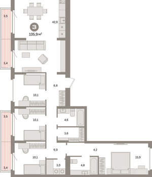 4-к квартира, вторичка, 136м2, 5/9 этаж
