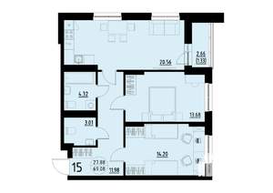 2-к квартира, строящийся дом, 69м2, 3/25 этаж