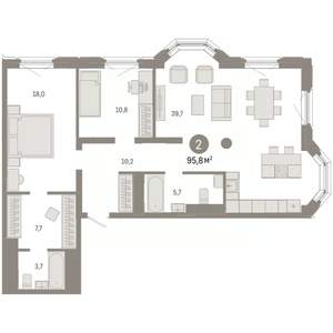 2-к квартира, вторичка, 96м2, 9/24 этаж
