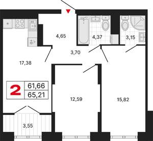 2-к квартира, вторичка, 65м2, 12/25 этаж