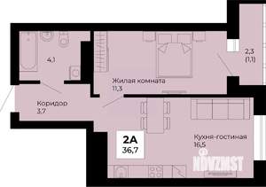 1-к квартира, строящийся дом, 37м2, 18/25 этаж