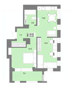 2-к квартира, вторичка, 55м2, 25/30 этаж