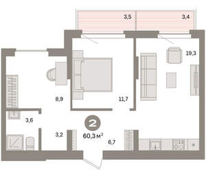 1-к квартира, вторичка, 60м2, 2/16 этаж