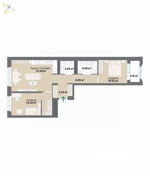 2-к квартира, вторичка, 67м2, 8/9 этаж