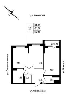 2-к квартира, вторичка, 63м2, 22/24 этаж