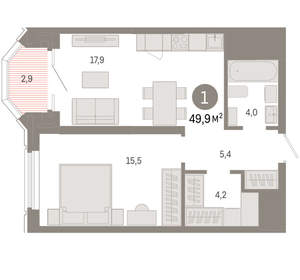 1-к квартира, вторичка, 50м2, 13/24 этаж