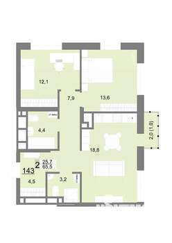 2-к квартира, вторичка, 66м2, 22/23 этаж