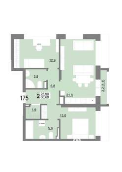 2-к квартира, вторичка, 67м2, 4/25 этаж