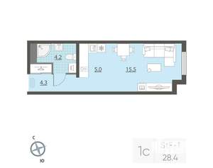 Студия квартира, вторичка, 29м2, 11/25 этаж