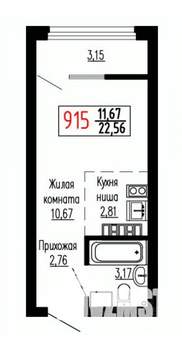 Студия квартира, строящийся дом, 23м2, 26/27 этаж