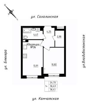 1-к квартира, строящийся дом, 36м2, 7/25 этаж