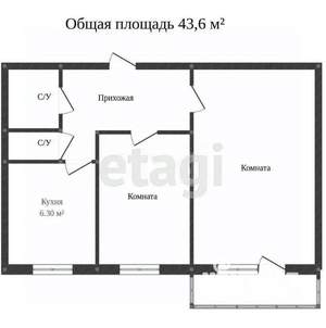 2-к квартира, вторичка, 43м2, 3/5 этаж
