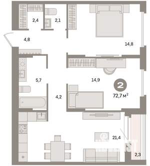 2-к квартира, вторичка, 73м2, 10/16 этаж