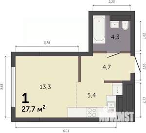 Студия квартира, строящийся дом, 28м2, 3/32 этаж