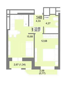1-к квартира, вторичка, 39м2, 15/22 этаж