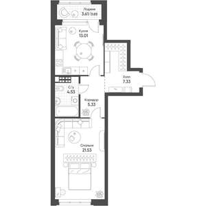 1-к квартира, вторичка, 53м2, 7/16 этаж