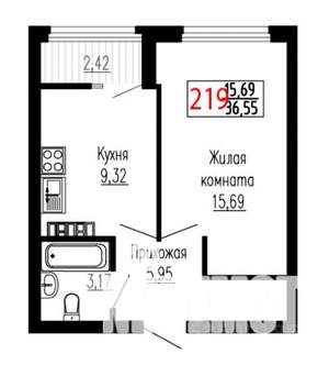 1-к квартира, строящийся дом, 37м2, 17/27 этаж