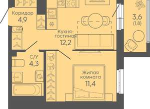 1-к квартира, вторичка, 35м2, 3/16 этаж