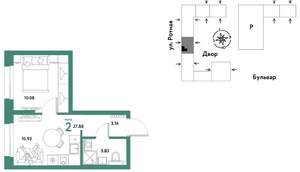 2-к квартира, вторичка, 28м2, 12/20 этаж