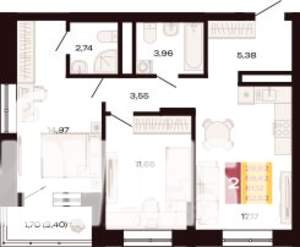 2-к квартира, вторичка, 63м2, 29/30 этаж